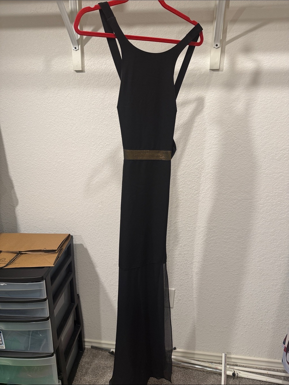 Black Sleeveless Maxi Dress with Gold Waistband